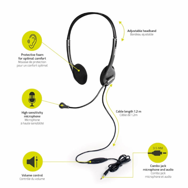 Port Stereo Headset with Mic with 1.2m Cable|1 x 3.5mm|Volume Controller - Black - Image 4