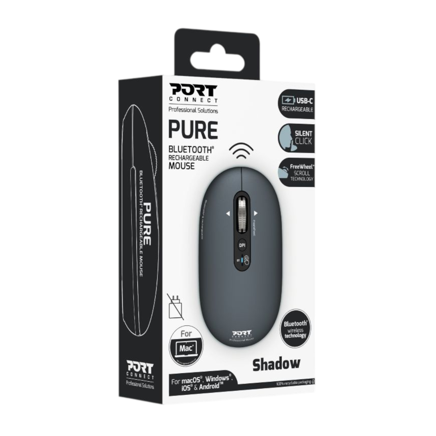 Port Connect PURE MAC Rechargeable Wireless and Bluetooth Mouse - Shadow - Image 4