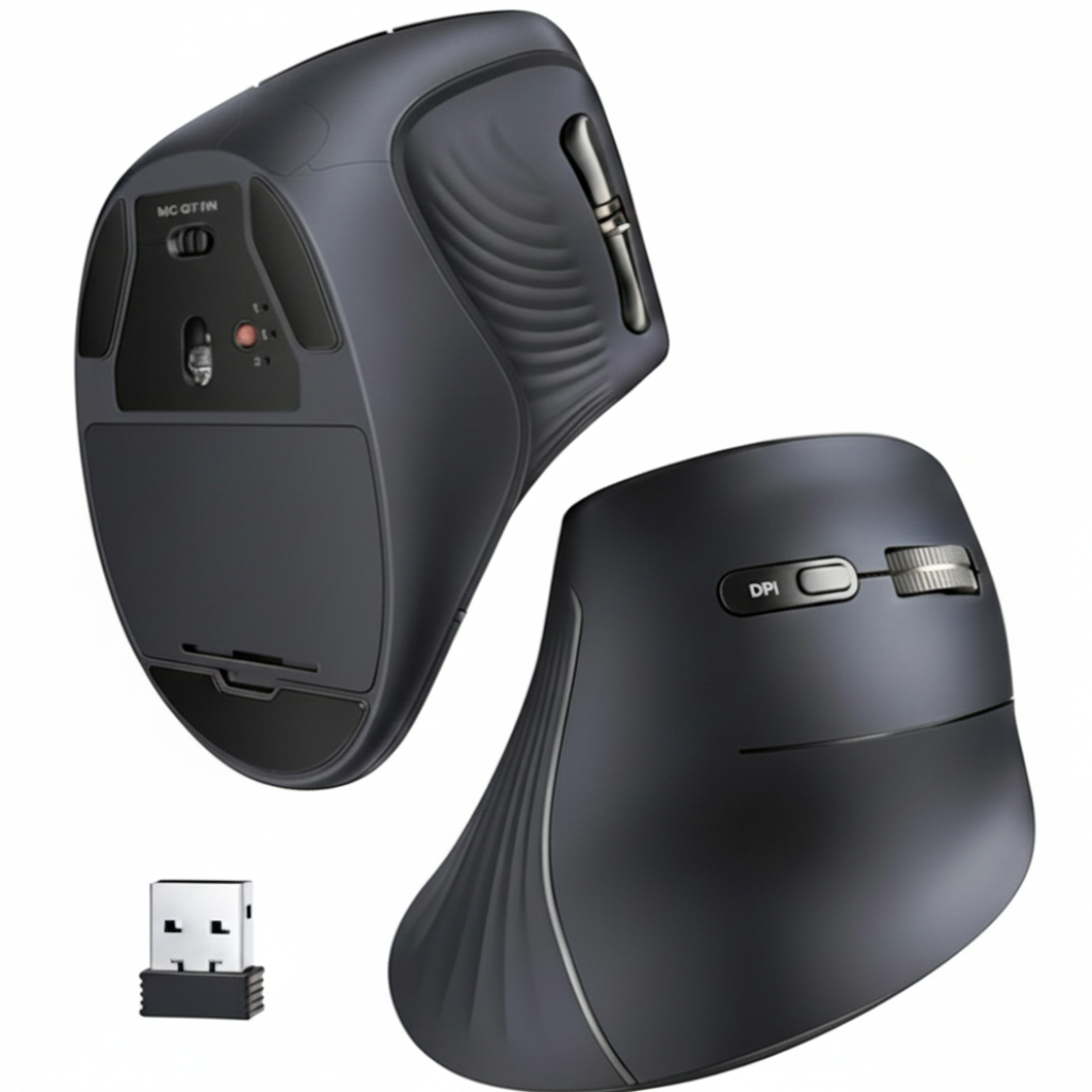 UGreen Multi-Mode Vertical Mouse Bluetooth and 2.4G Wireless–Black - Image 2