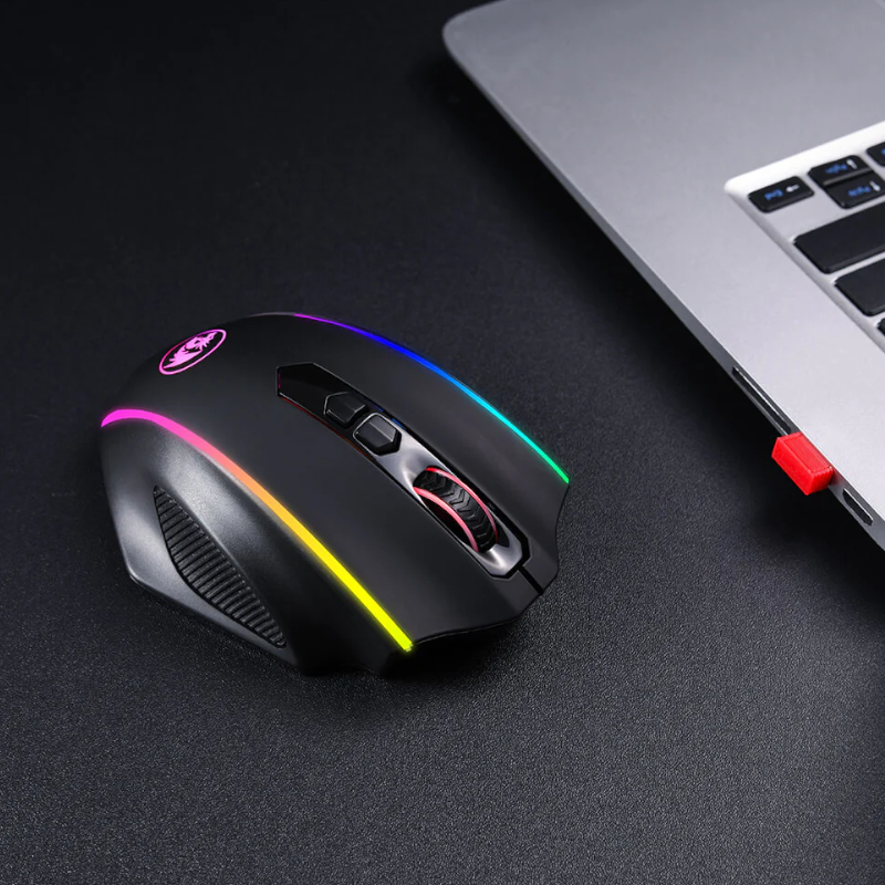 REDRAGON VAMPIRE ELITE Wireless 16000DPI|8 Button|Ergonomic Design|P3335 Optical Sensor|Type-C Cable|RGB Backlit Gaming Mouse - Black - Image 2